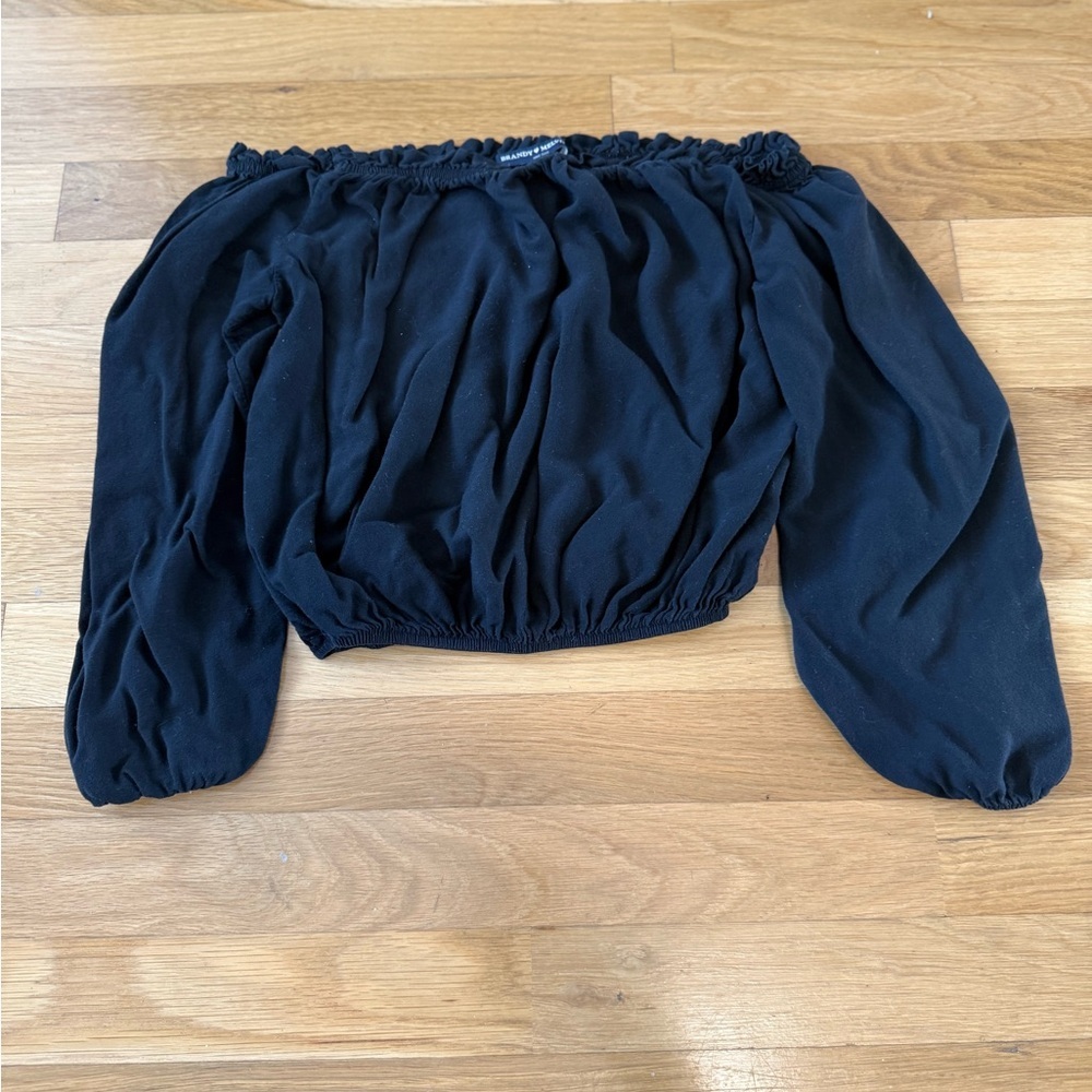 Brandy Melville Black Cropped Off the Shoulder Top Blouse One Size - Picture 3 of 8
